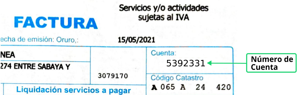 Ubicación del número de cuenta en la factura